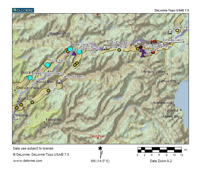 Map of the Snowshoe Party over the mountains