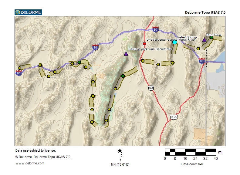 Map of Trail from Pilot Peak to Humboldt River